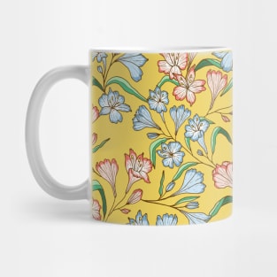 Happy lily flowers botanical pattern in yellow Mug